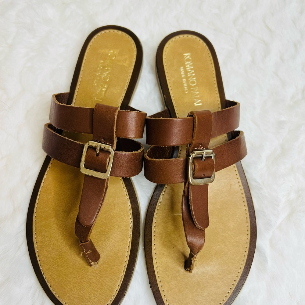 Tan and Brown Leather Buckle Sandals